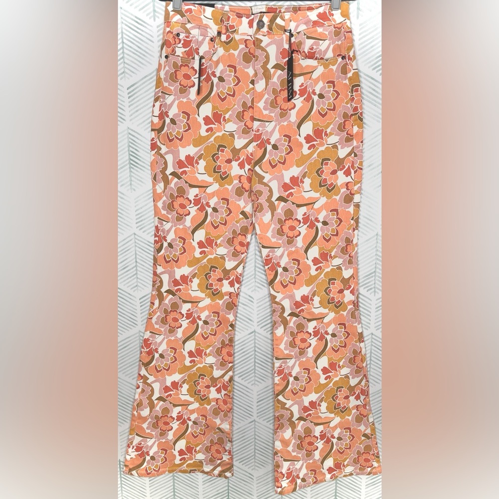 AFRM Floral Jeans With Boho Print "Sylar" Orange Flare Pant